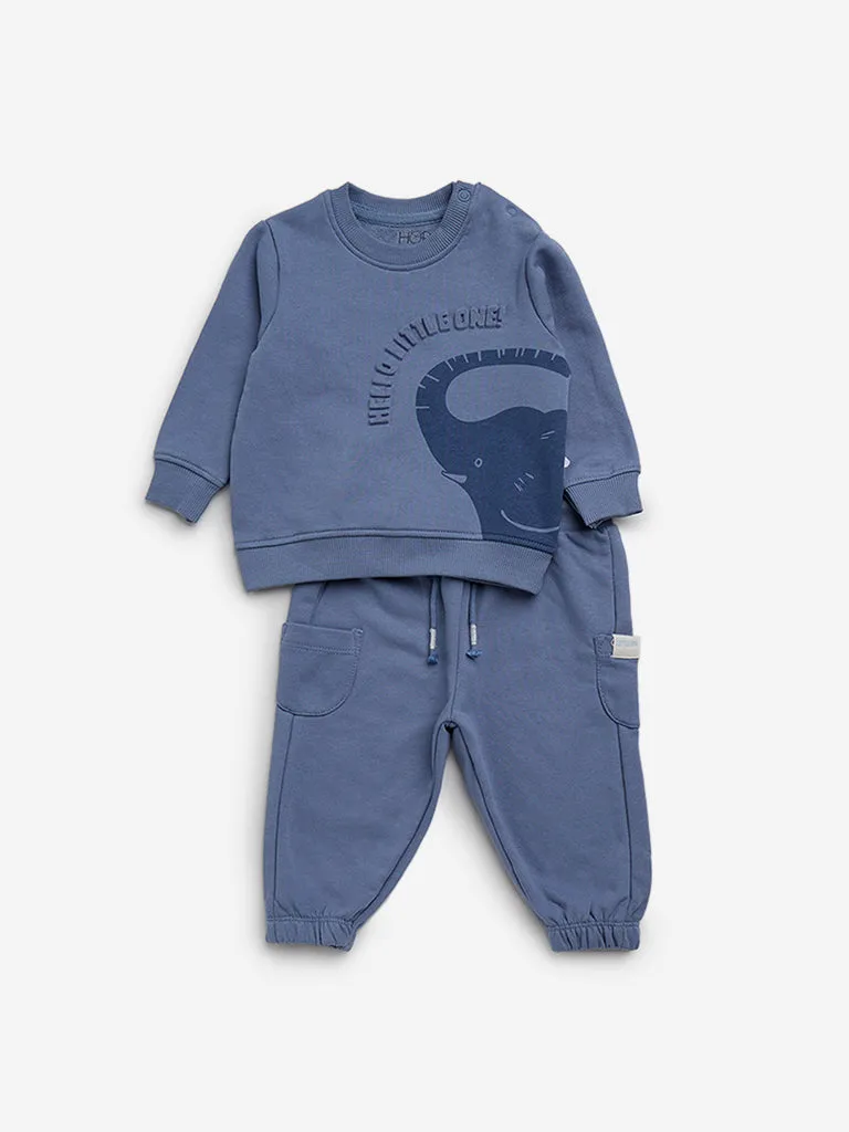 HOP Baby Blue Animal Design T-Shirt with Joggers Set