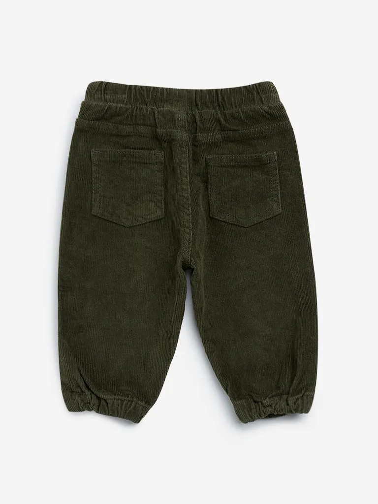 HOP Baby Olive Corduroy Mid-Rise Cotton Blend Joggers