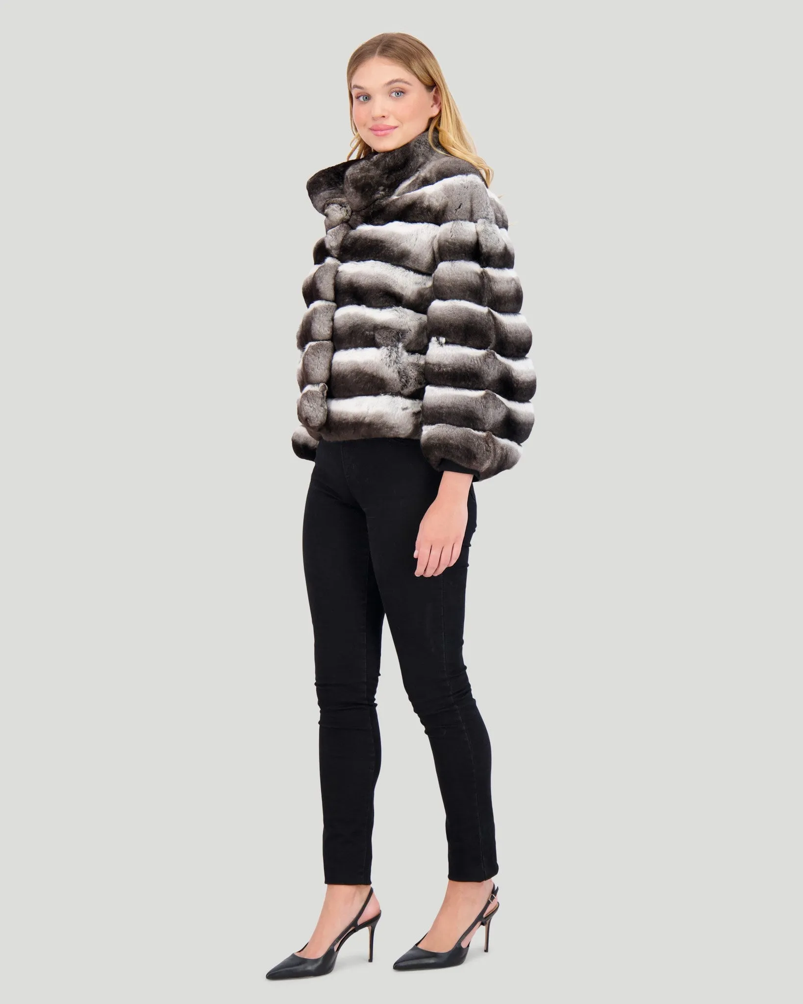 Horizontal Chinchilla Jacket, 3/4 Sleeves