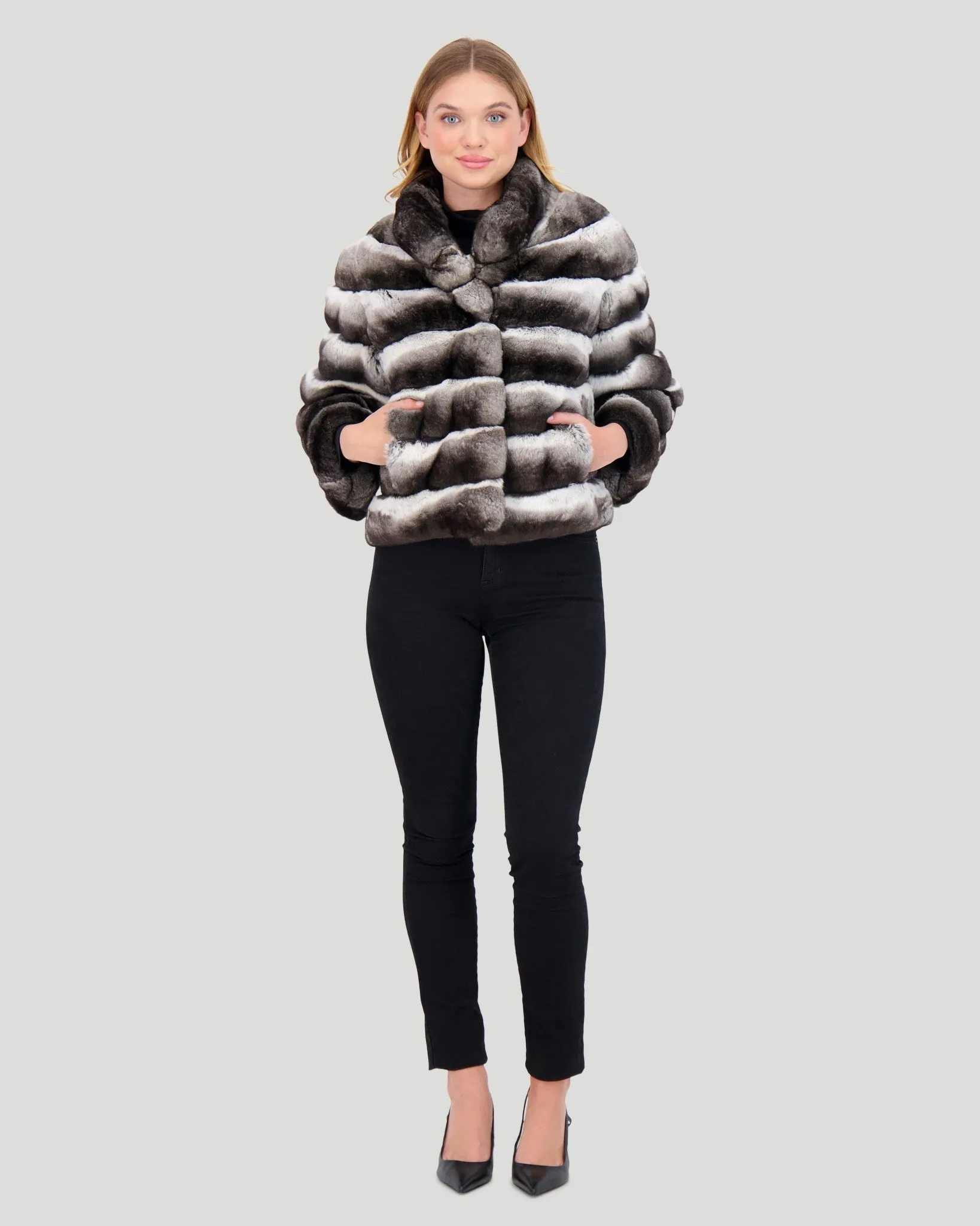 Horizontal Chinchilla Jacket, 3/4 Sleeves