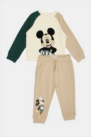 Infant Boys Beige Mickey Mouse Jogging Suit (2 Piece)