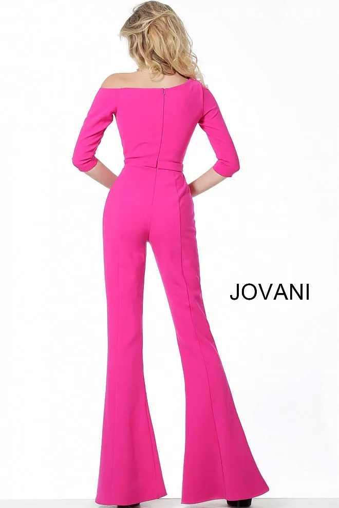 Jovani 1867 off the shoulder fitted bell bottom jumpsuit long sleeve