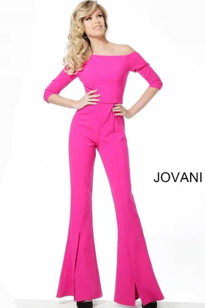 Jovani 1867 off the shoulder fitted bell bottom jumpsuit long sleeve