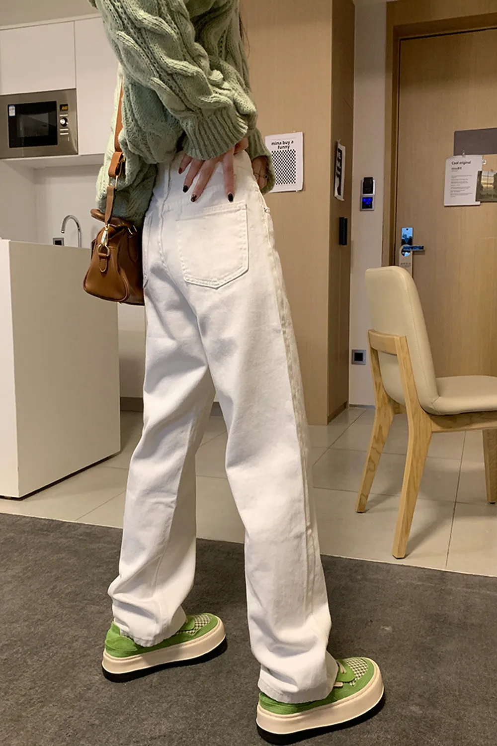 KittenAlarm - High Waist Vintage White Long Jeans Pants