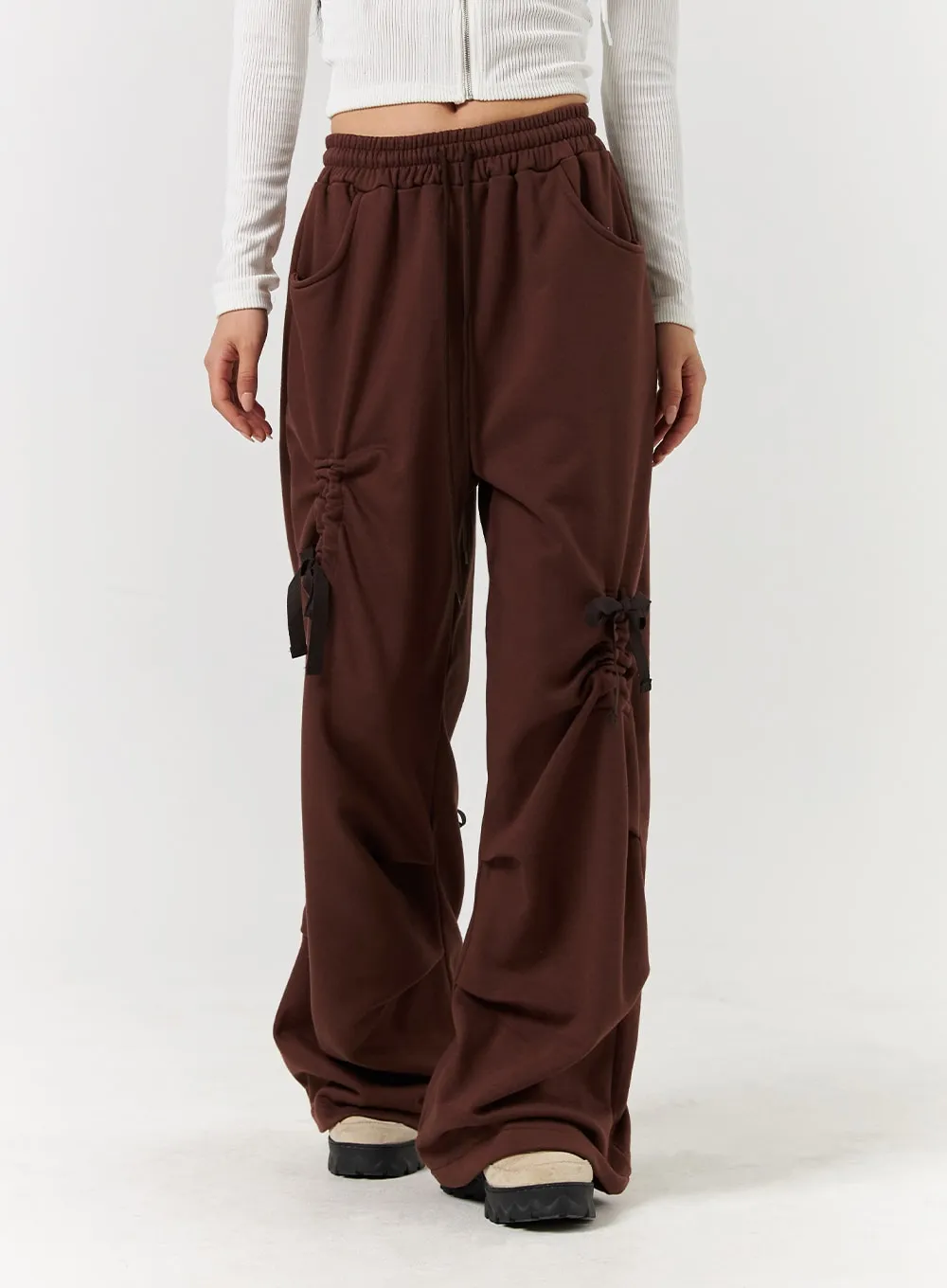 Knotted Solid High Waist Wide Leg Trousers CD322