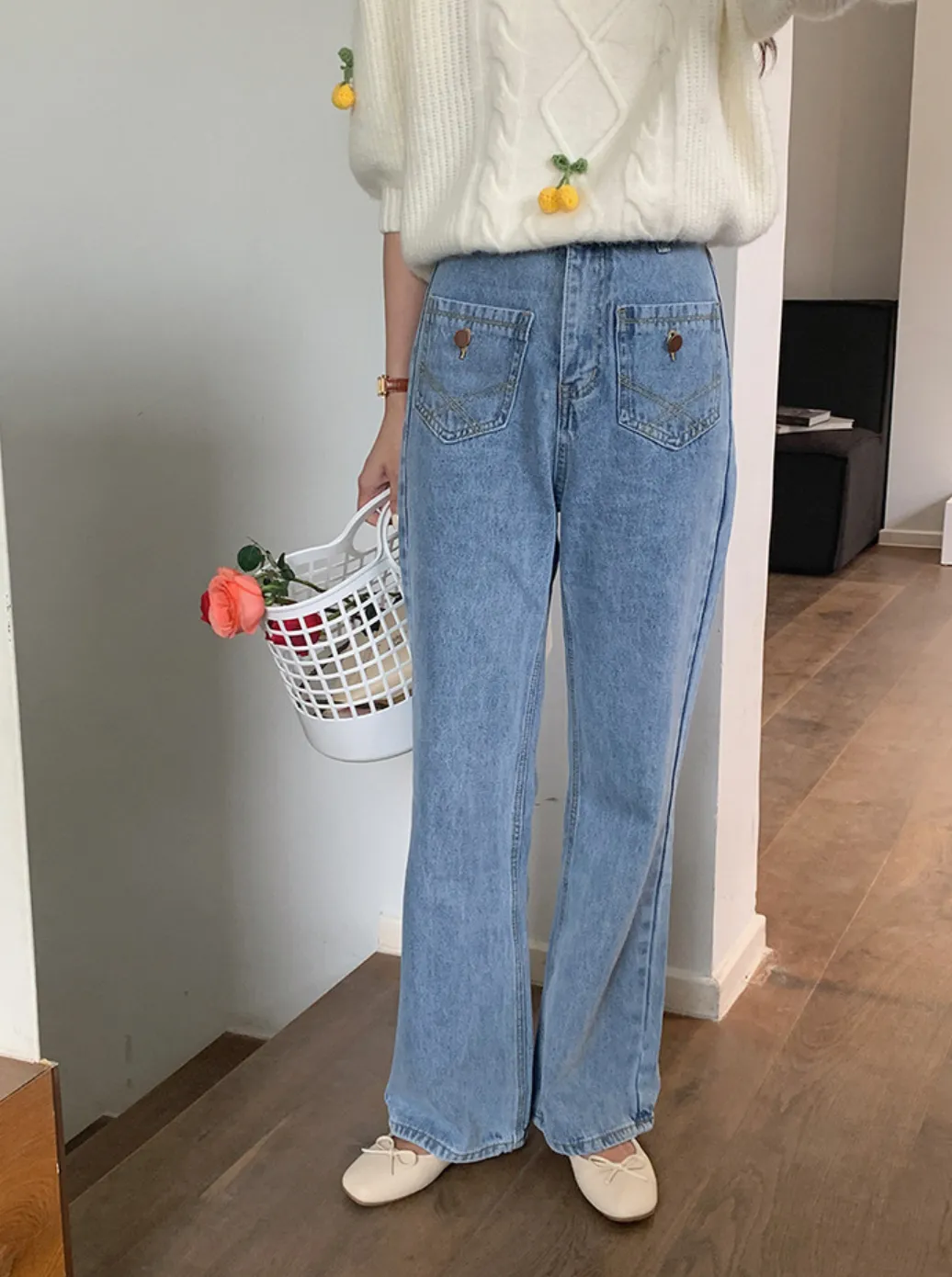 [Korean Style] High Waist Front Pocket Bootcut Flare Jeans