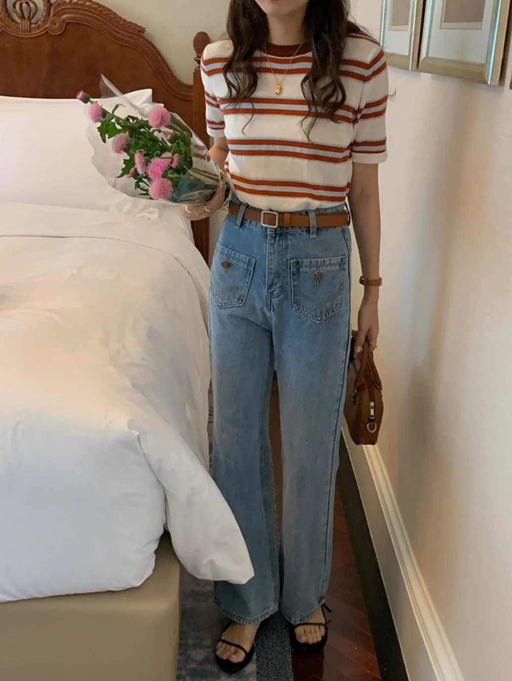 [Korean Style] High Waist Front Pocket Bootcut Flare Jeans