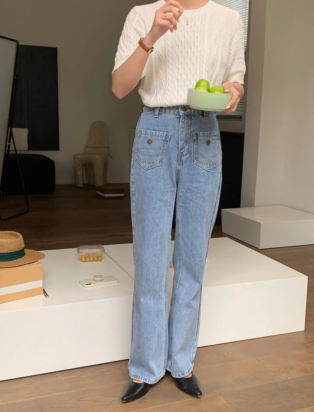 [Korean Style] High Waist Front Pocket Bootcut Flare Jeans