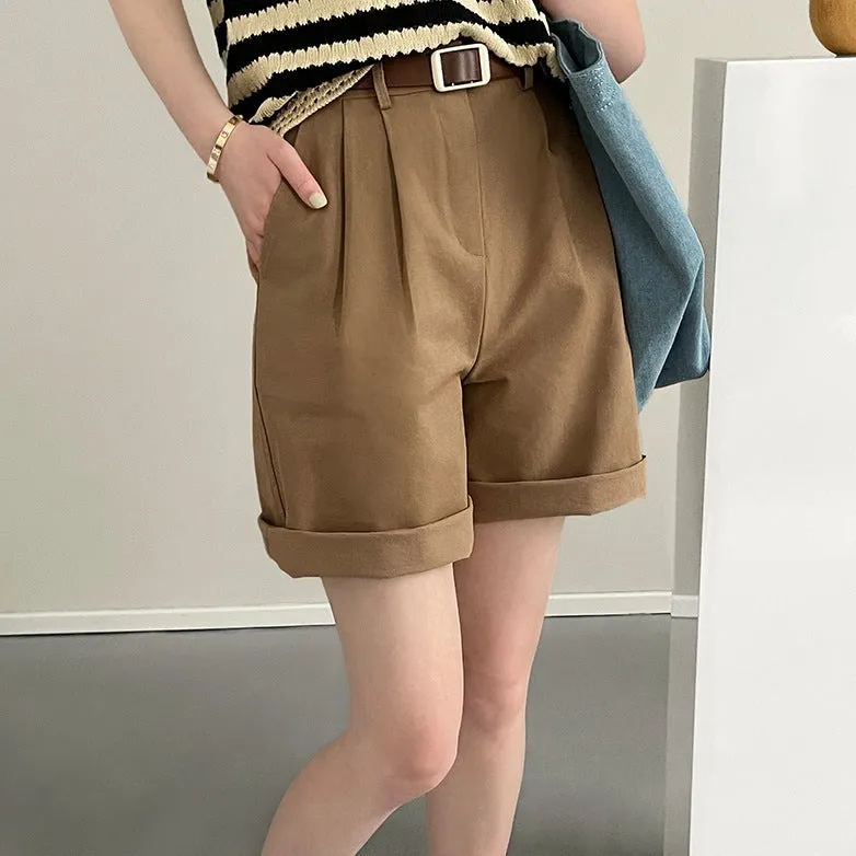 [Korean style] High Waist Pleated A-line Bermuda Shorts