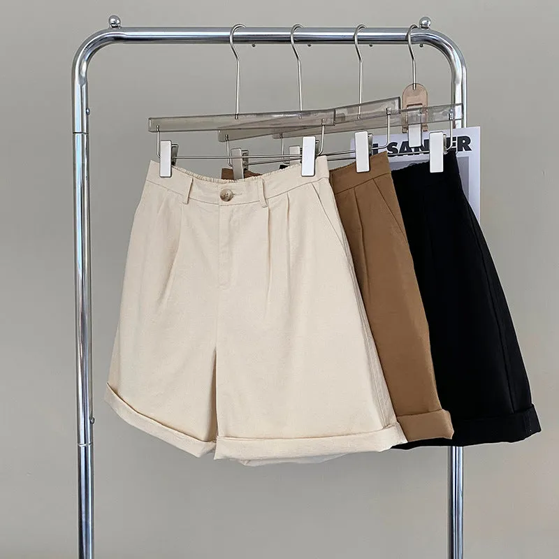 [Korean style] High Waist Pleated A-line Bermuda Shorts