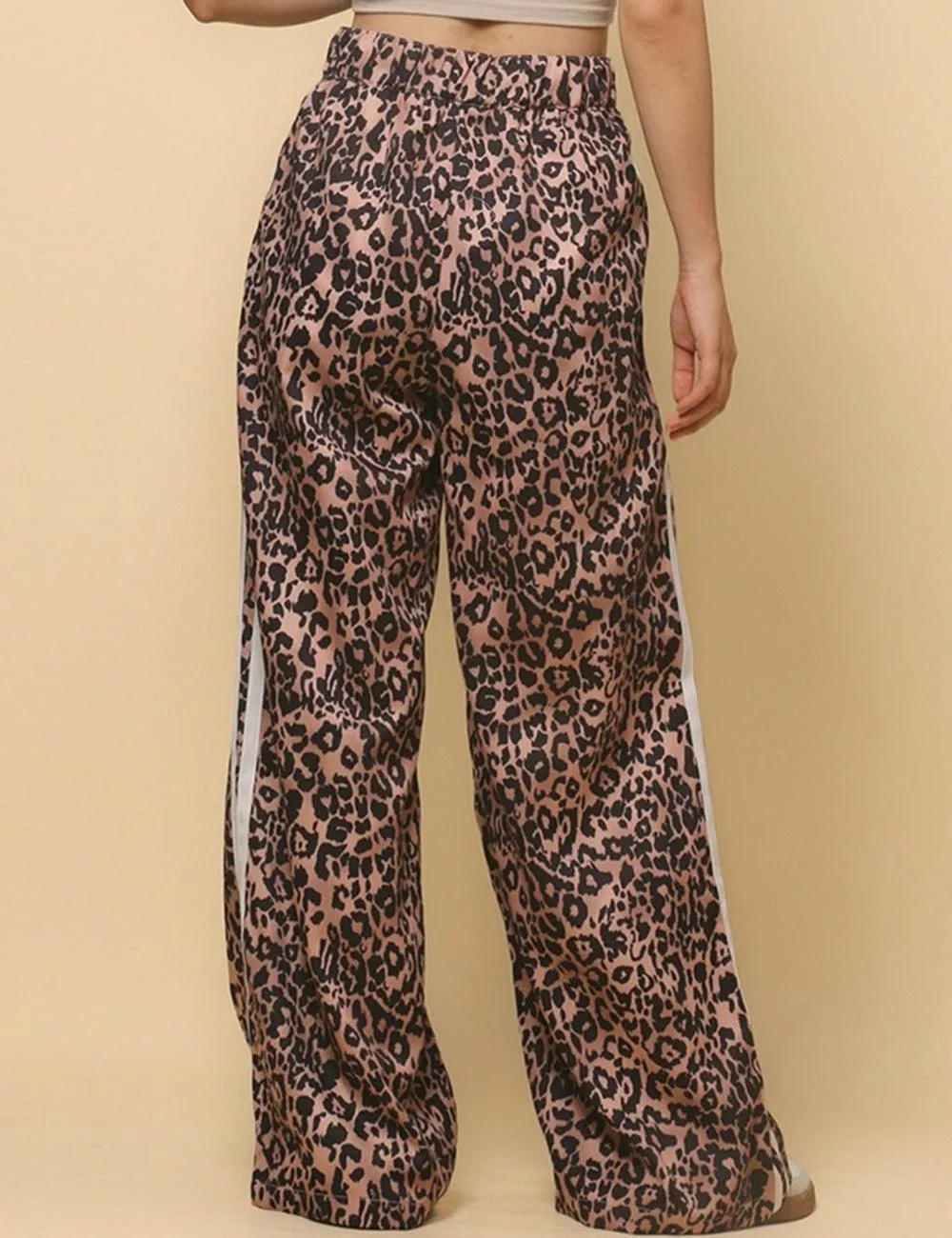 Ladies Woven High Waist Leopard Wide Leg Pants SKP4729