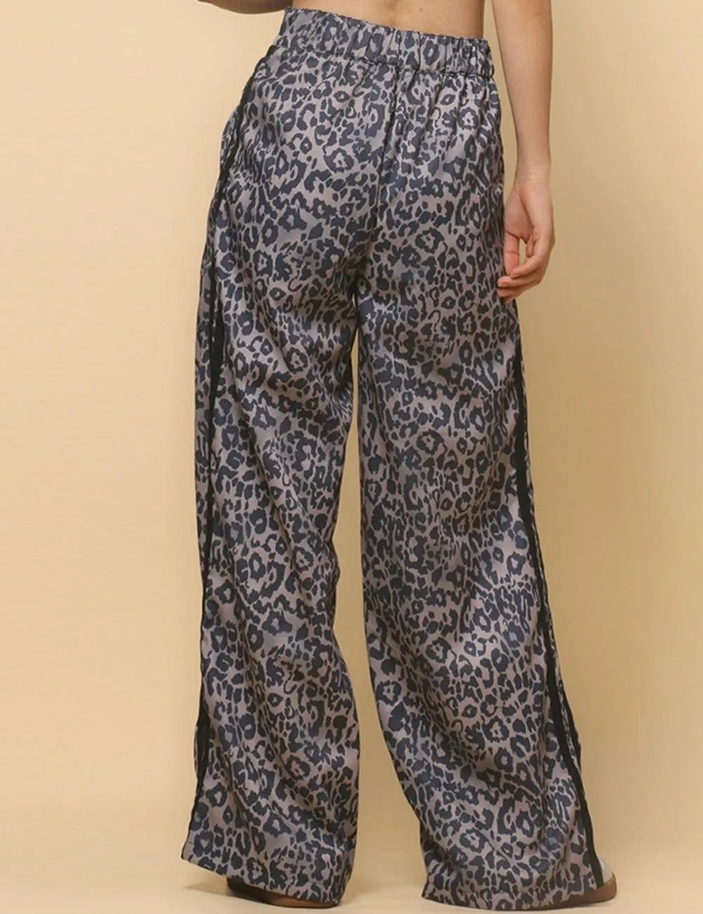 Ladies Woven High Waist Leopard Wide Leg Pants SKP4729