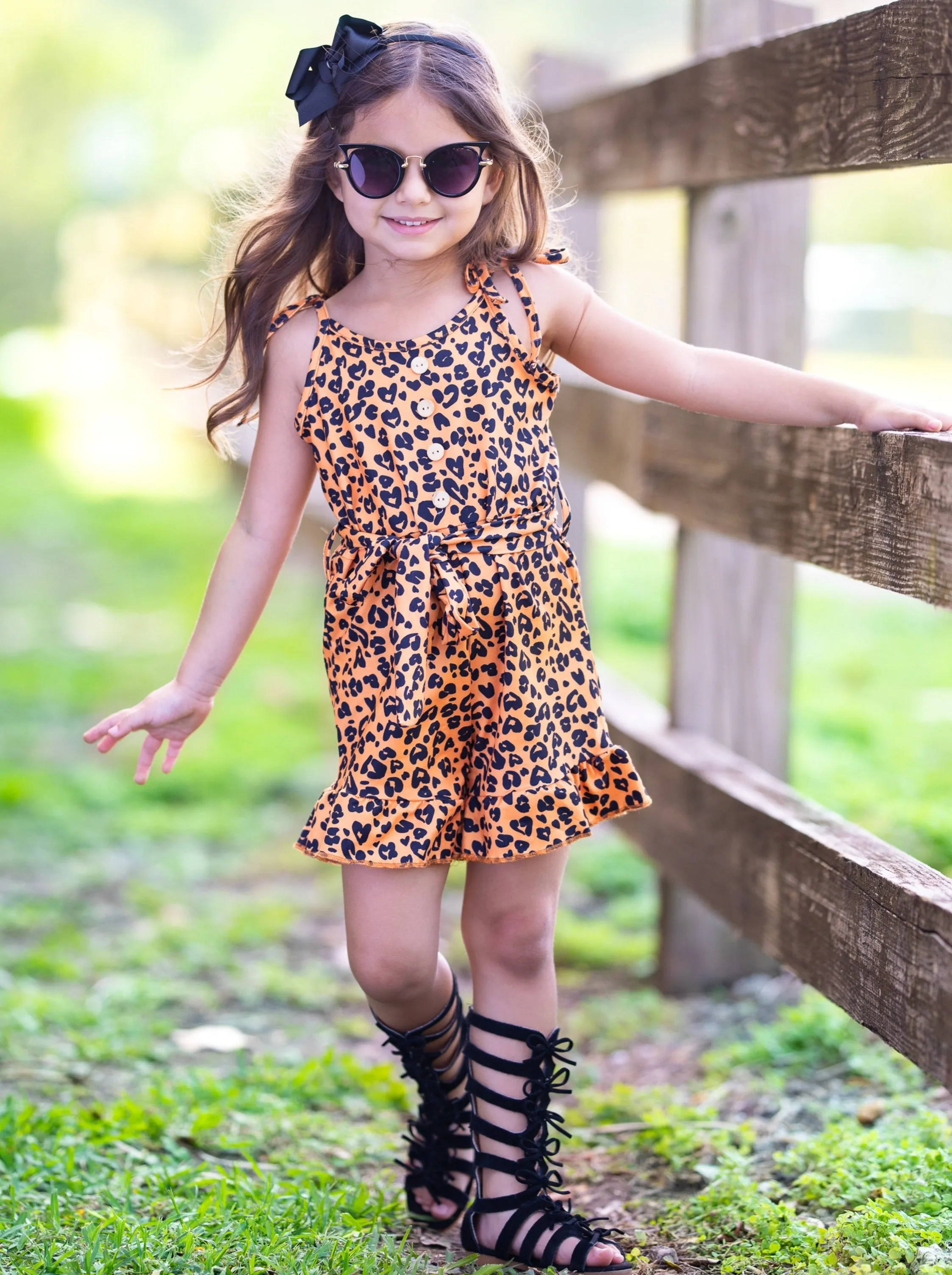 Leopard Adventure Drawstring Ruffled Romper