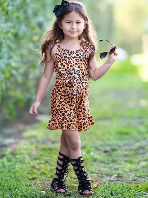 Leopard Adventure Drawstring Ruffled Romper