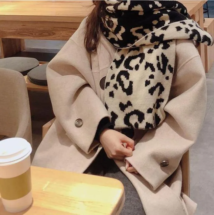 Leopard Print Warm Woolen Knit Scarf