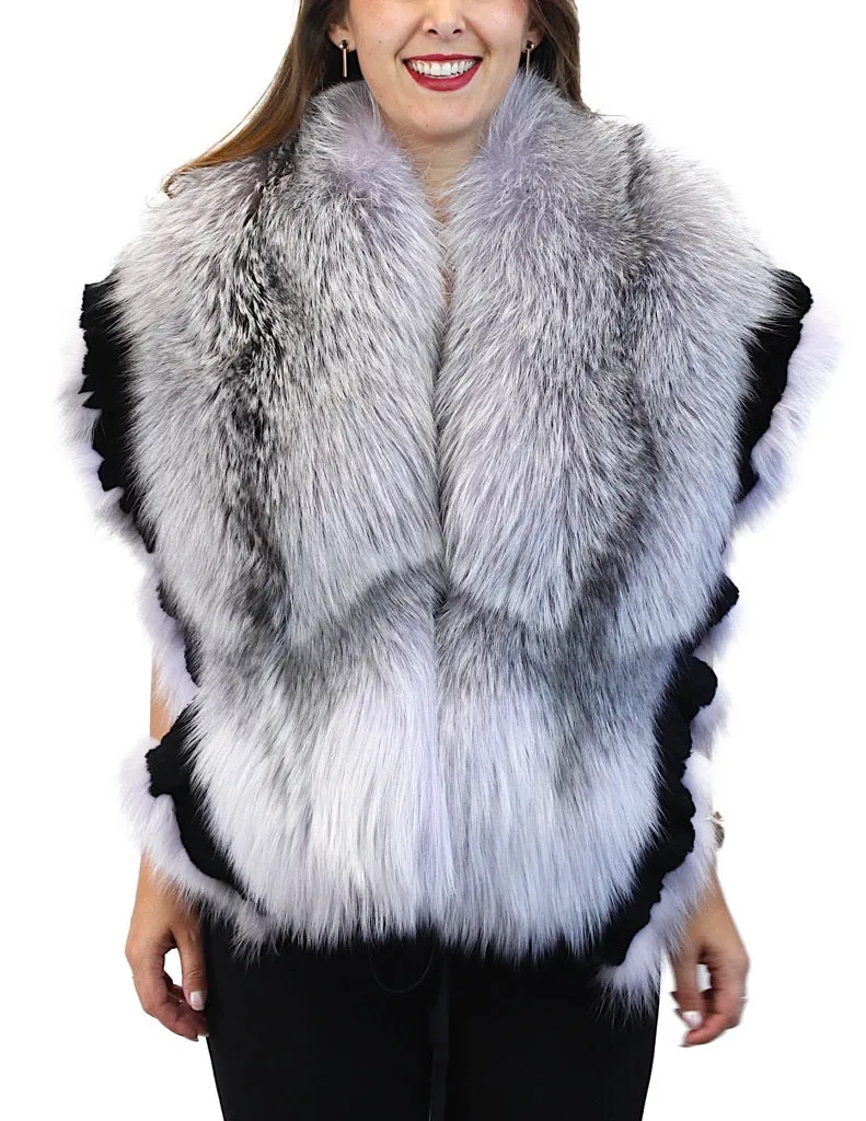 LIGHT PURPLE LAVENDER DYED SILVER FOX FUR & RABBIT FUR COLLAR/SHAWL/WRAP