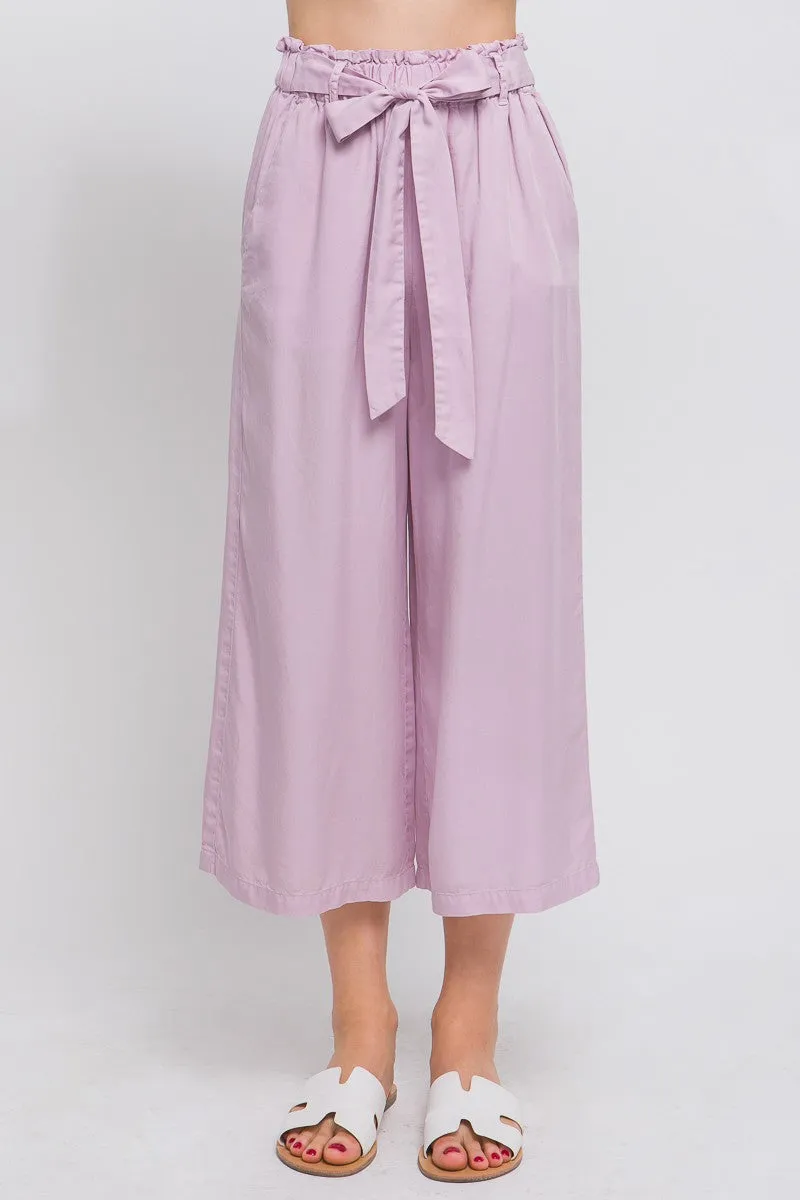 Lilac High Rise Tie Waist Tencel Paperbag Pants