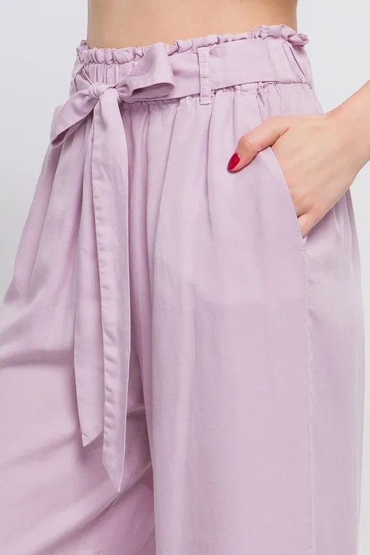 Lilac High Rise Tie Waist Tencel Paperbag Pants