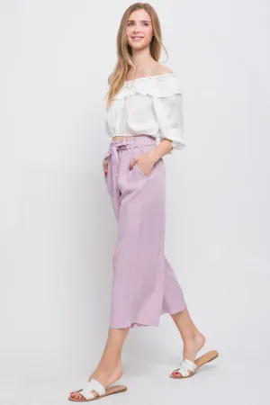 Lilac High Rise Tie Waist Tencel Paperbag Pants