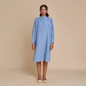 Linen Shirt Dress for Women | Blue | Full Sleeves