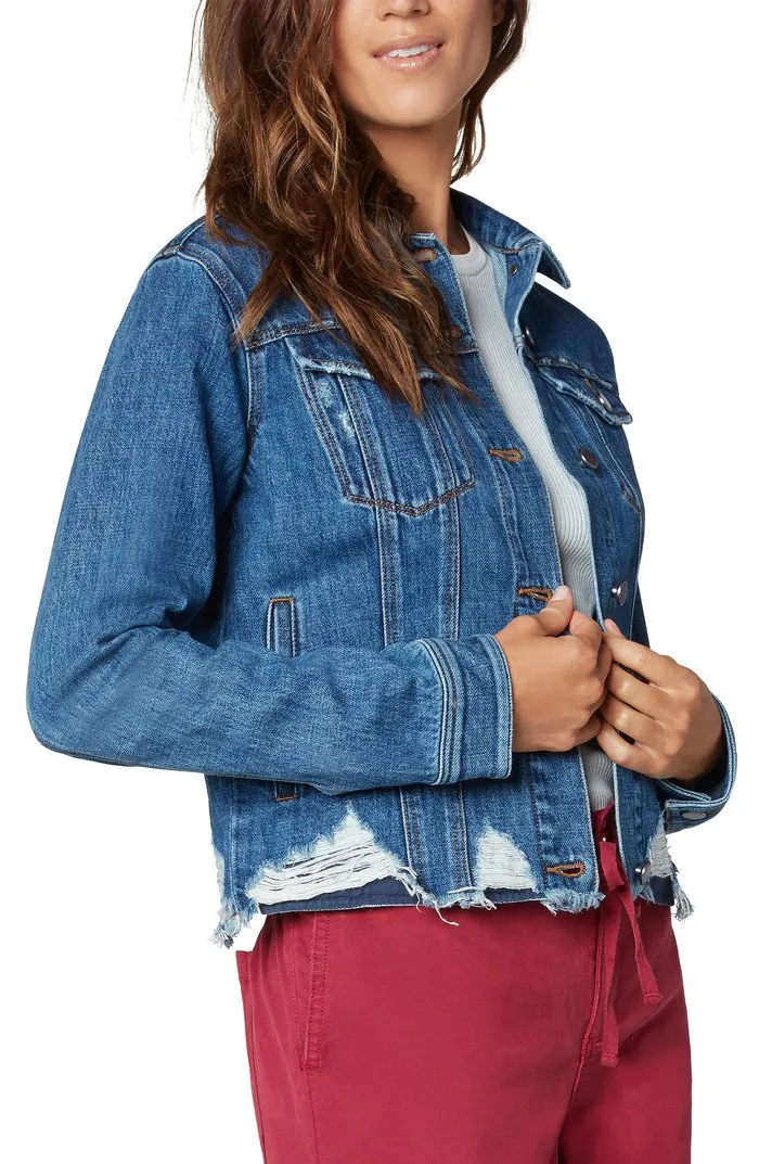 Liverpool Classic Denim Jacket with Shredded Hem