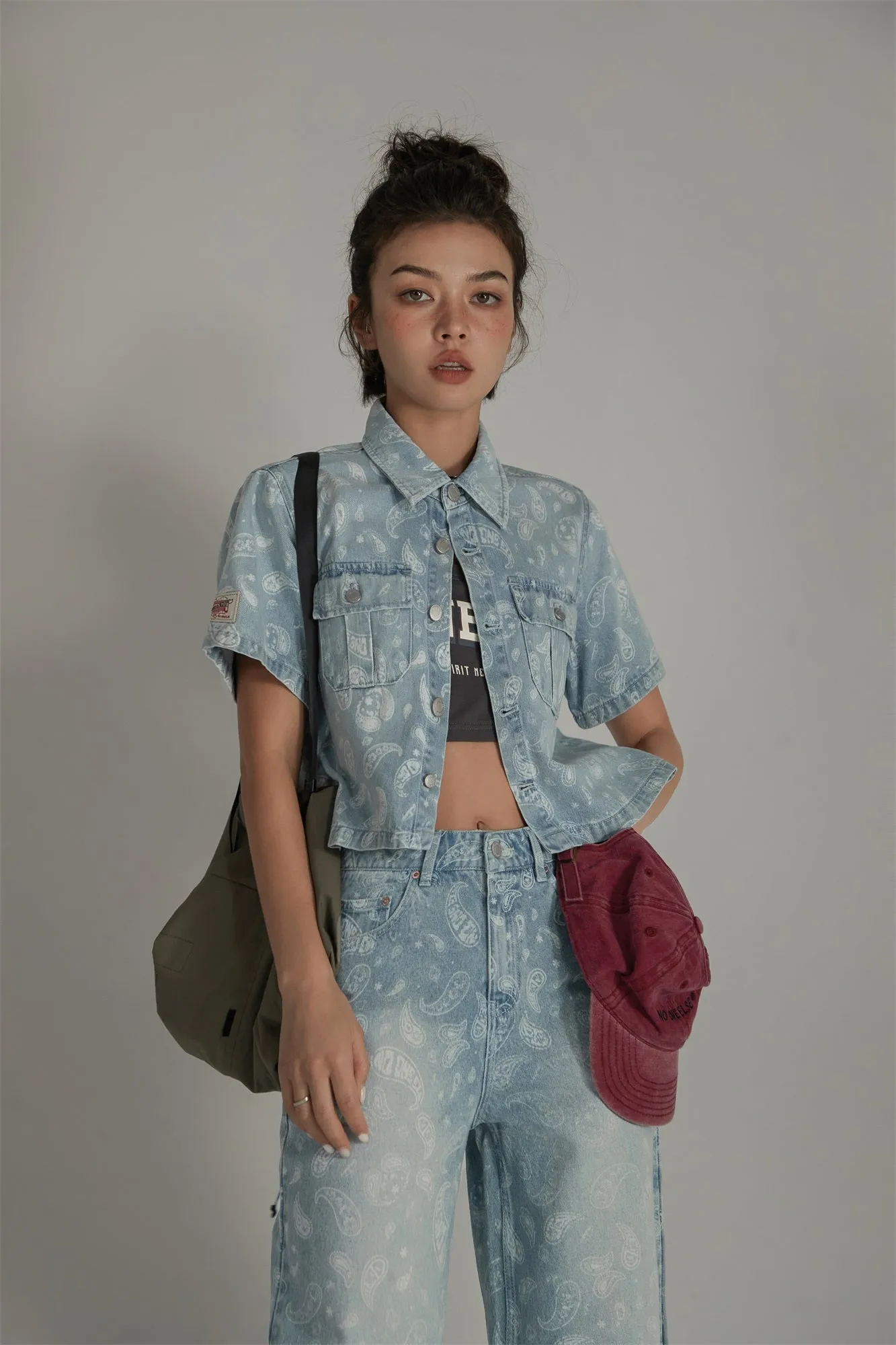 Logo Paisley Pocket Denim Semi Cropped Shirt Jacket