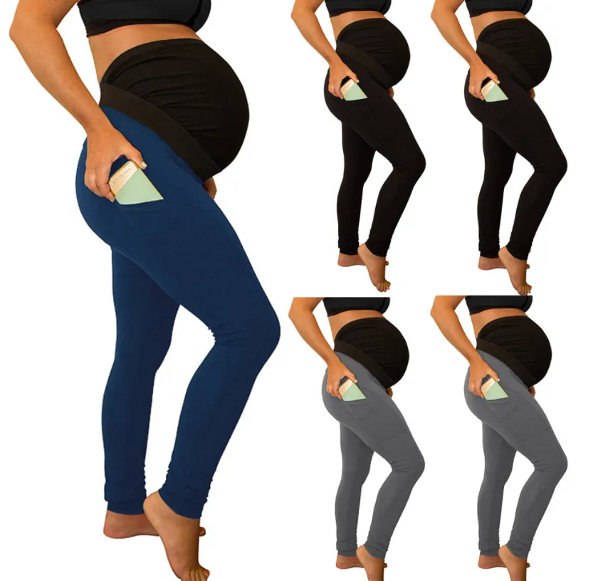 Long and high waist side pocket Maternity Pants