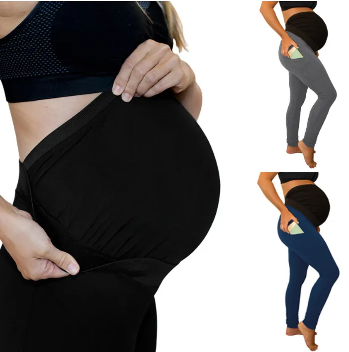 Long and high waist side pocket Maternity Pants