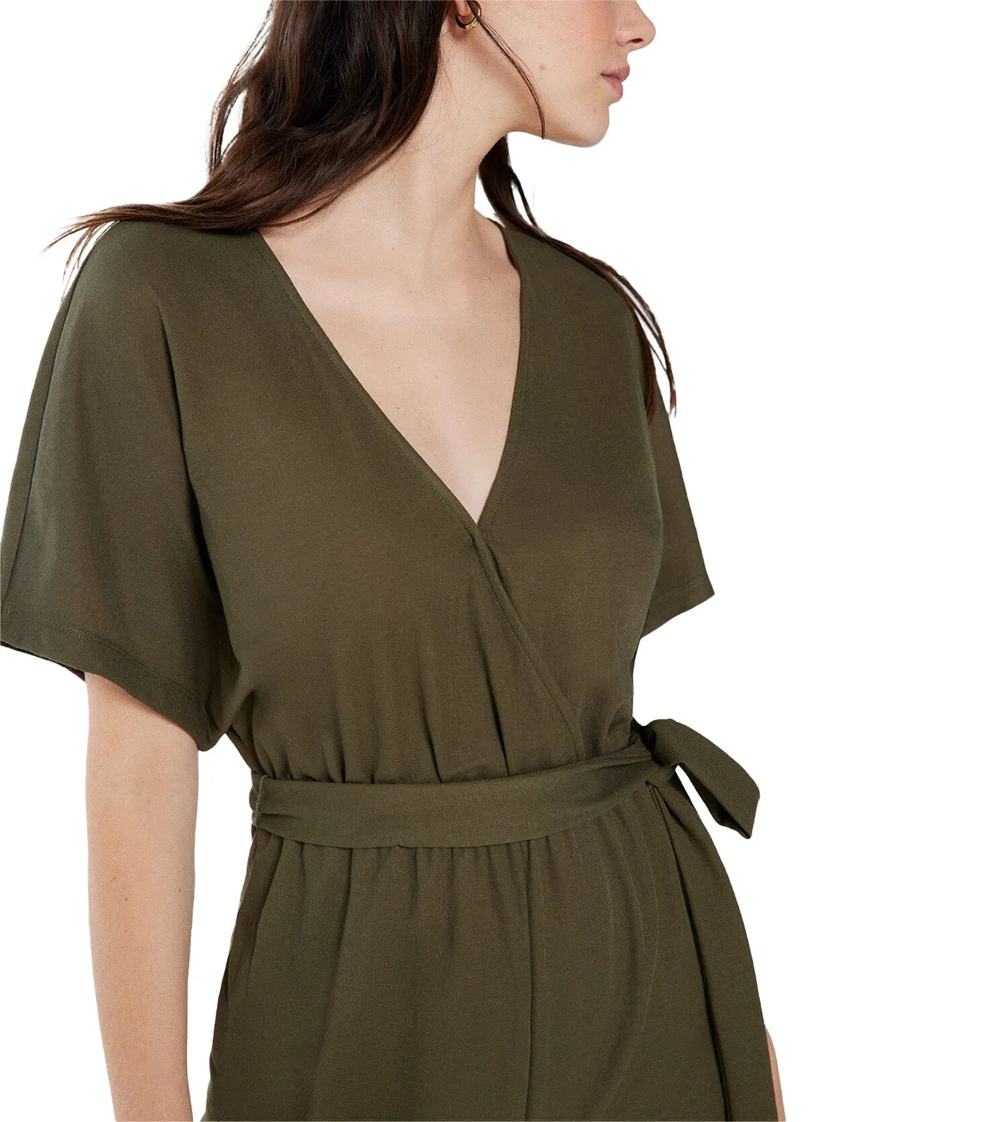 Long Jumpsuit with Crossover Neckline Green