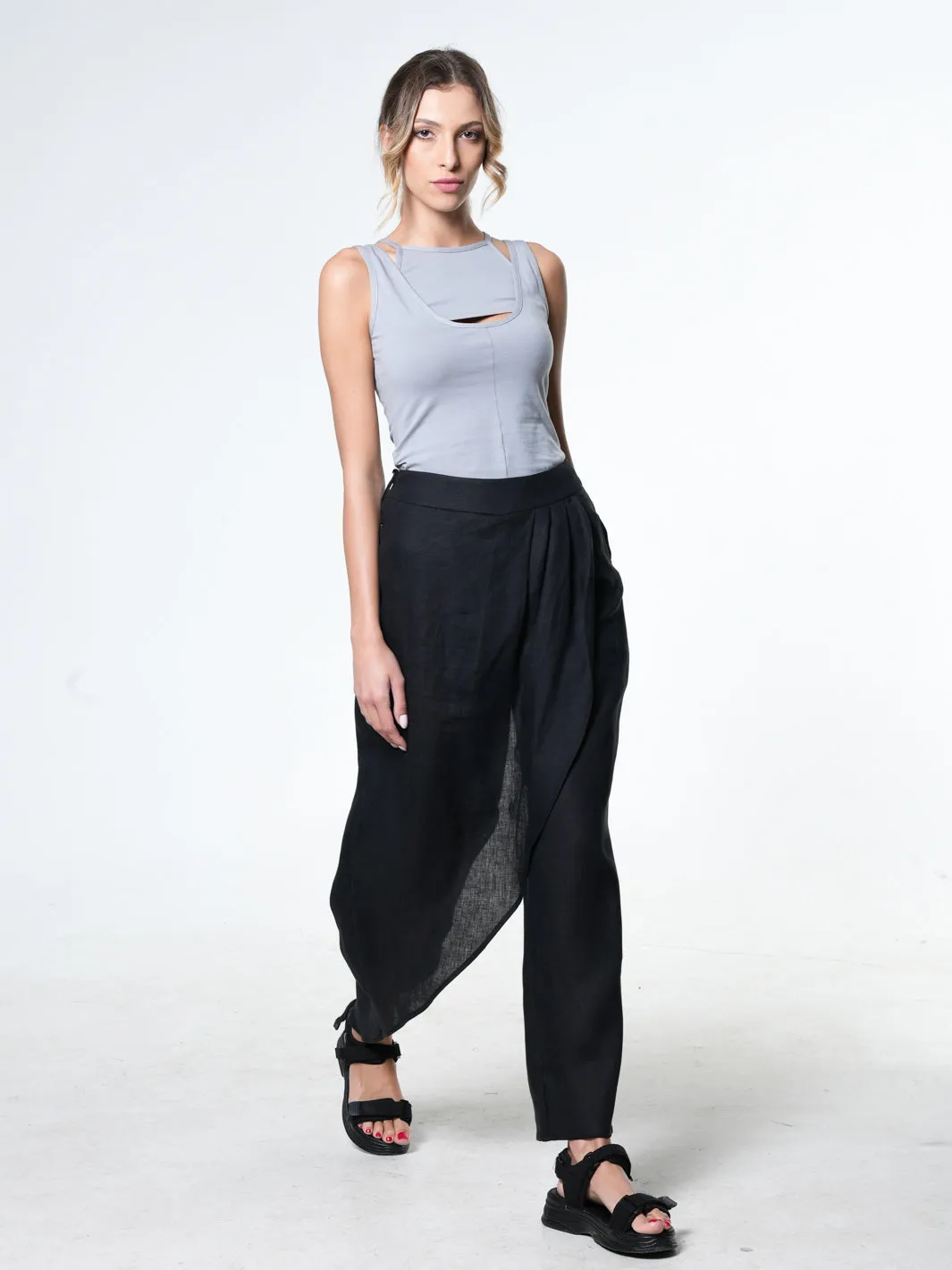 Loose Linen Pants In Khaki