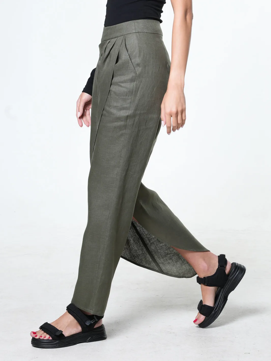 Loose Linen Pants In Khaki