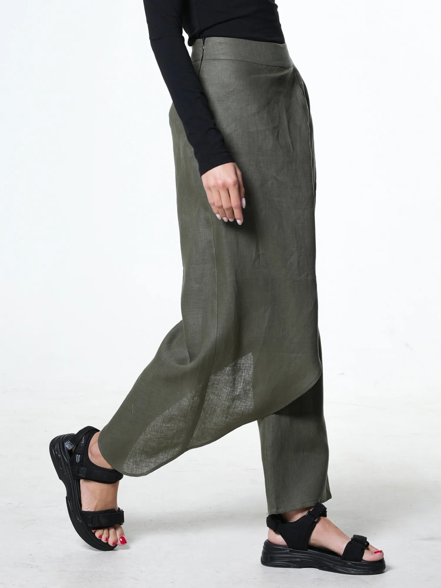 Loose Linen Pants In Khaki