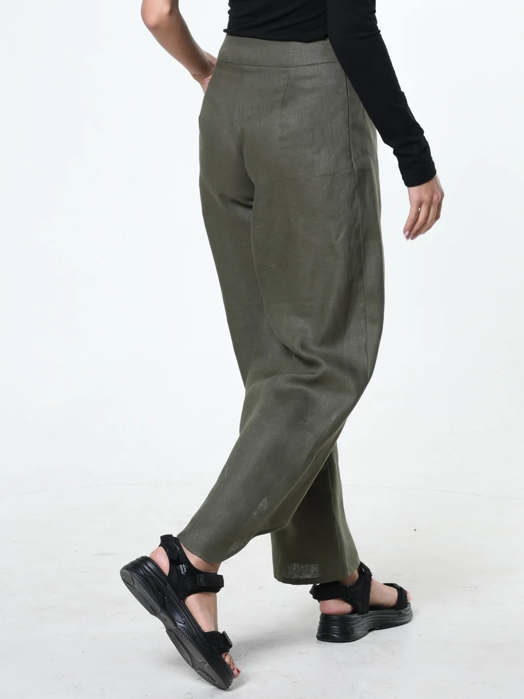 Loose Linen Pants In Khaki