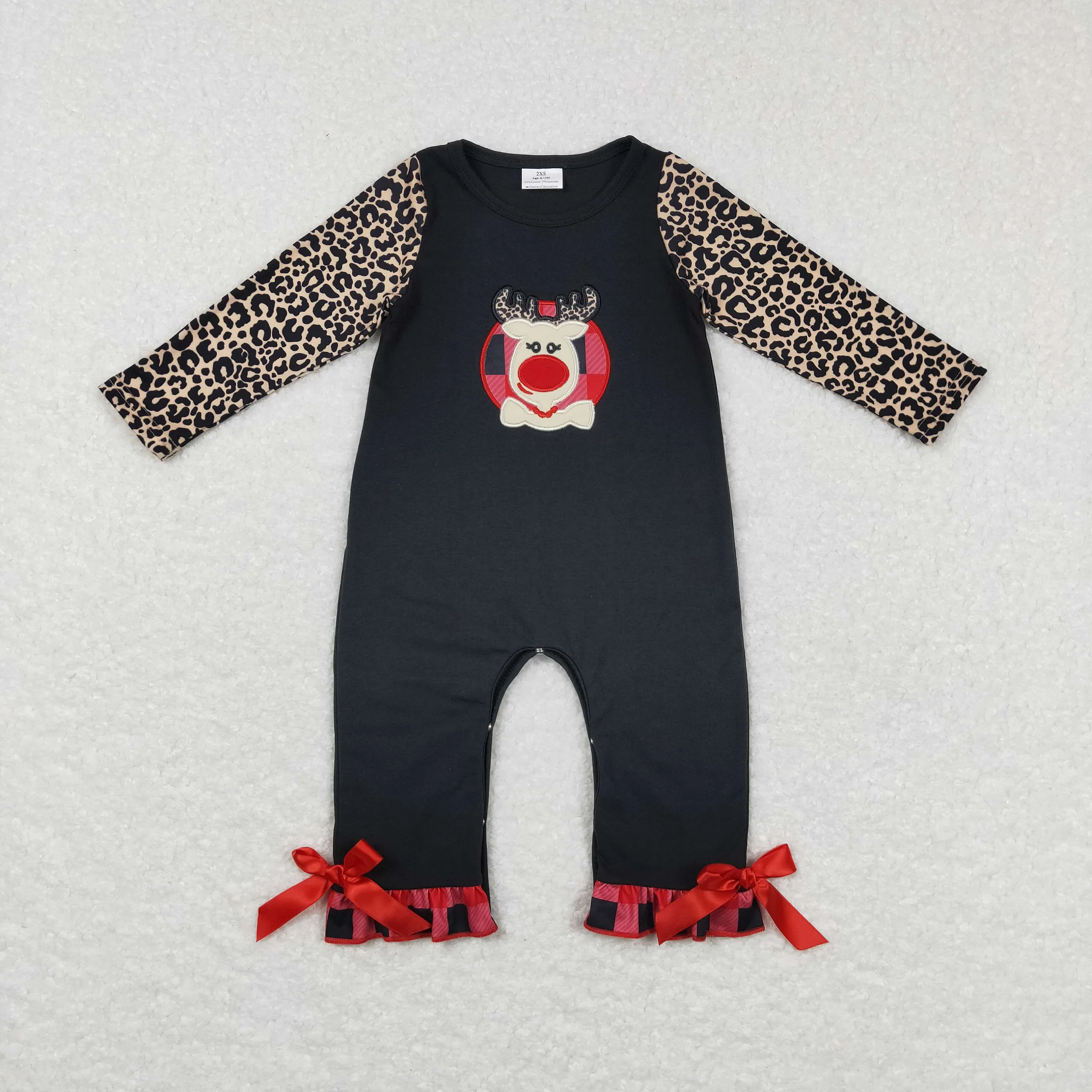 LR0730 baby girl embroidery deer girl christmas romper