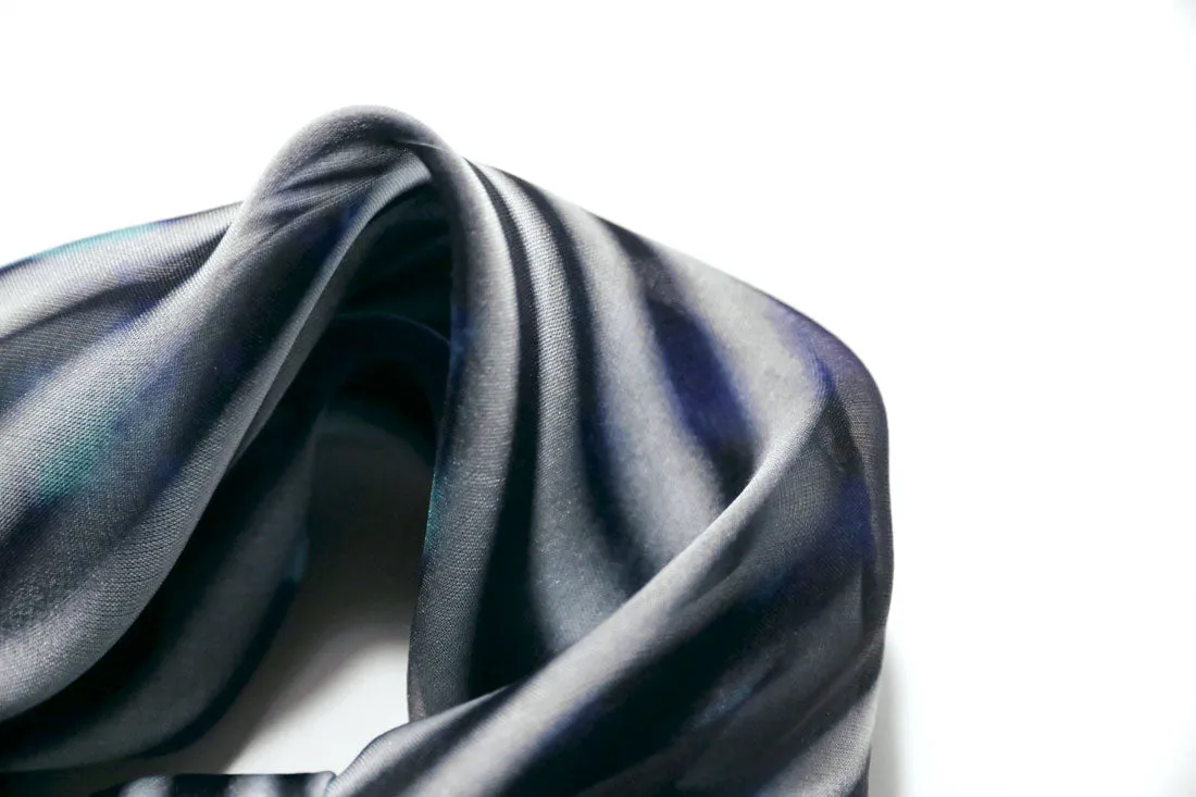 < Limited Edition >  Stylish Black Printed Silk Scarf in Chiffon "Brink" 45x45cm