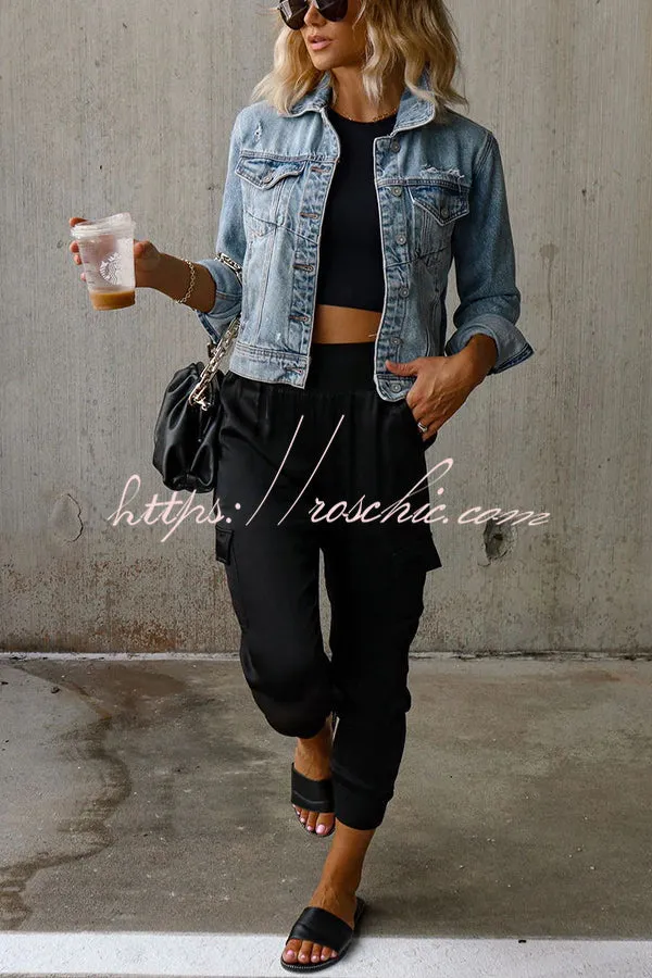 Luxe Look Satin High Waist Pocketed Joggers