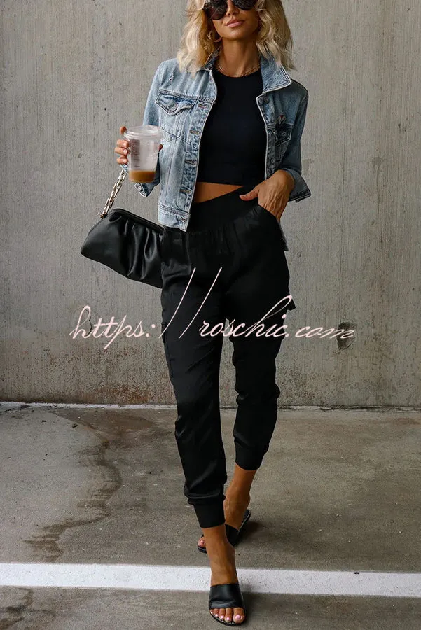 Luxe Look Satin High Waist Pocketed Joggers