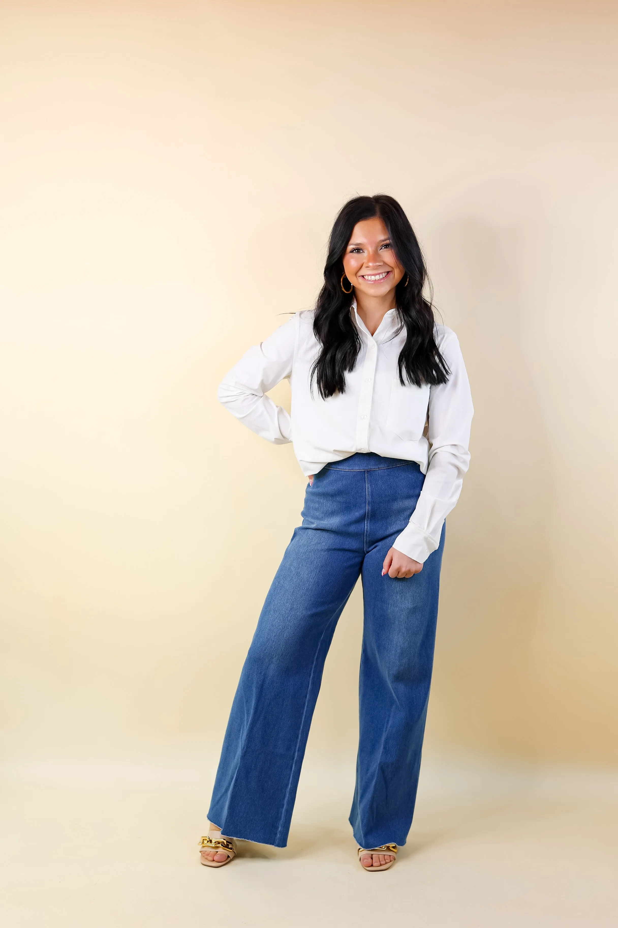 Lyssé | Erin Wide Leg Denim Trousers in Mid Wash