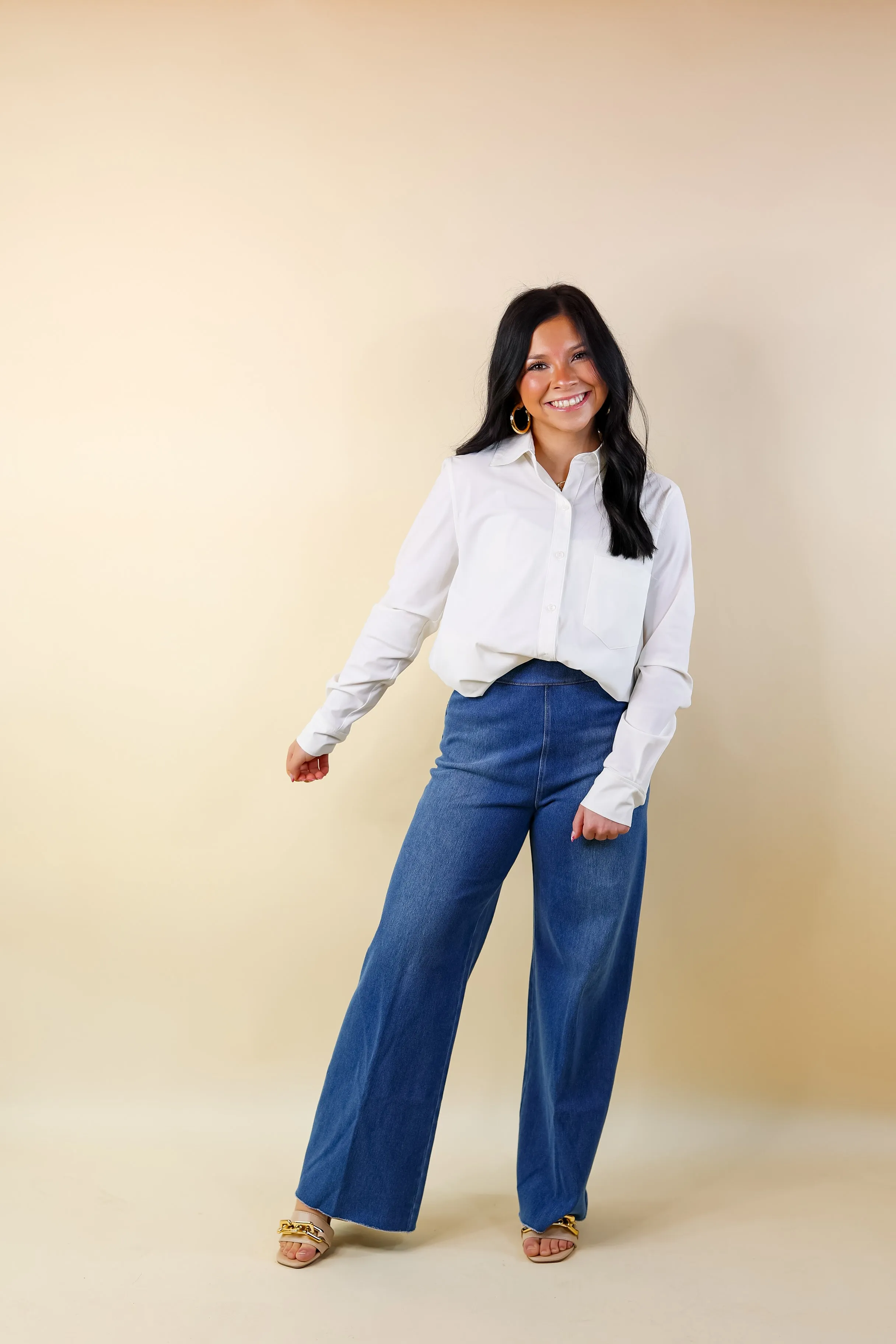 Lyssé | Erin Wide Leg Denim Trousers in Mid Wash