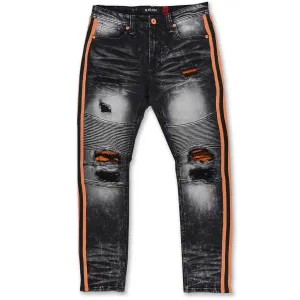 M1986 Ozarks Shredded Jeans w/ Side Tapes - Black/Peach