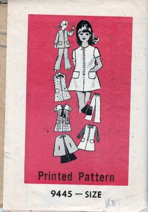 Mail Order 9445 Vintage 1960's Sewing Patten Girls Dress Tunic Shorts Pants Jumper Cape