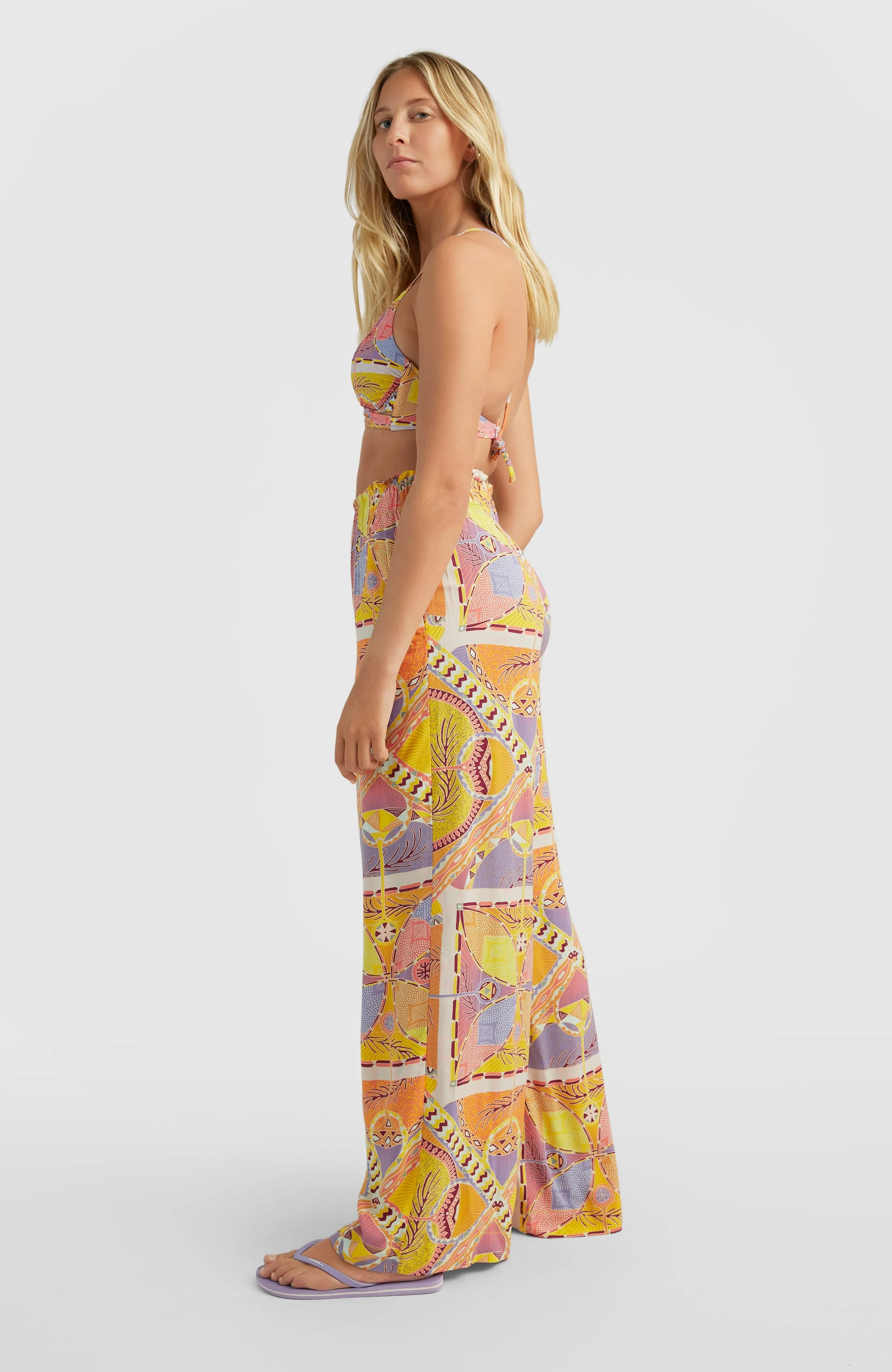 Malia High-Waist Beach Pants | Yellow Scarf Print