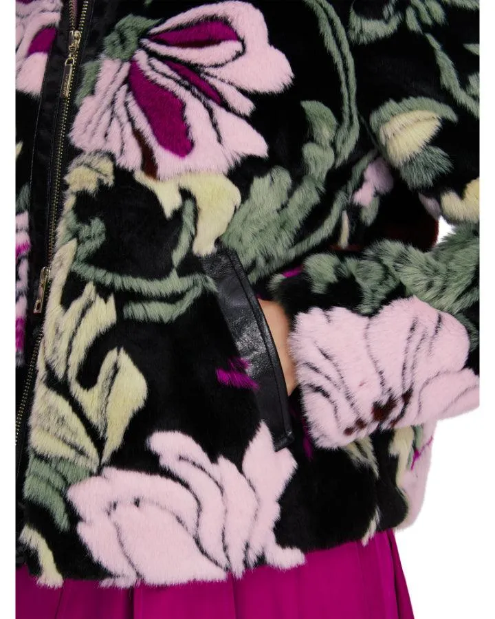 Marc Cain Floral Faux Fur Bomber Jacket