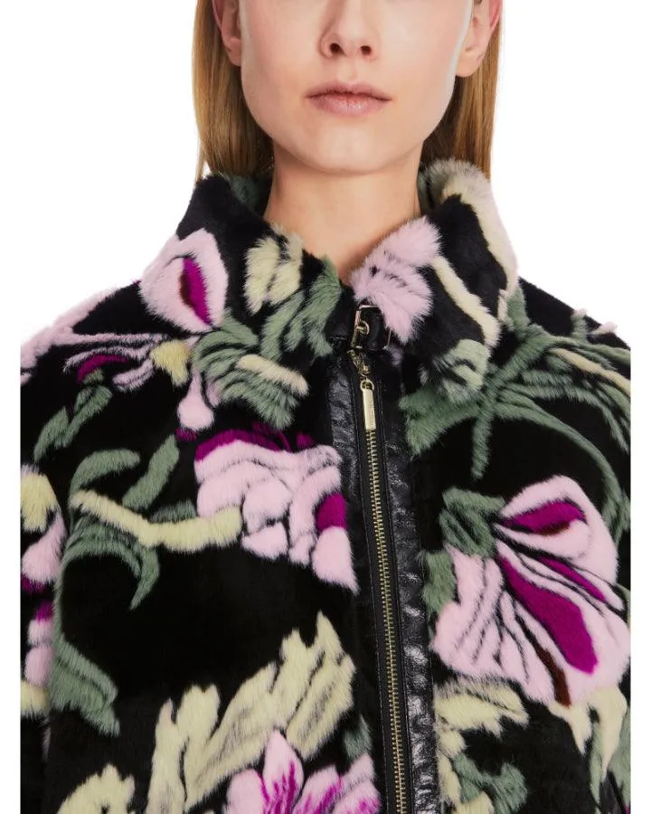 Marc Cain Floral Faux Fur Bomber Jacket