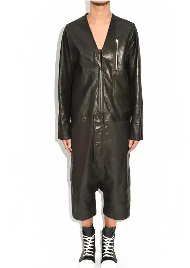 Men's Black Leather Jumpsuit