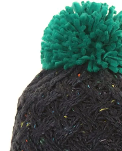 Mens BoBo Speckle Chunky Knit Bobble Hat - Green