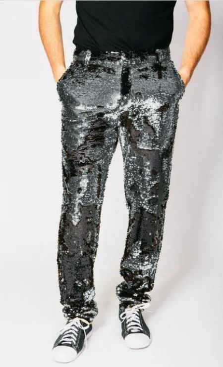 Mens Sequin Pants - Sliver Dress Party Pants