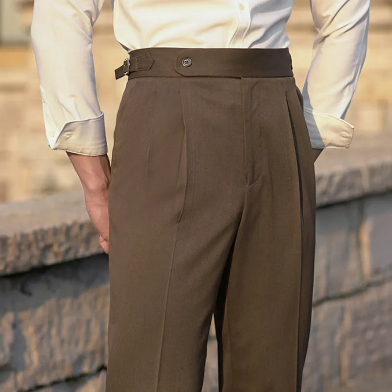 Men's Slim High Waist Straight Casual Retro British Pants