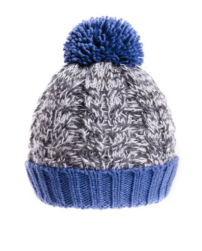 Mens Stan Chunky Cable Knit Bobble Hat - Blue