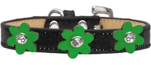 Metallic Flower Ice Cream Collar Black With Metallic Emerald Green Flowers Size 18